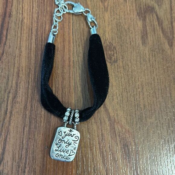 Brighton silver Intricate bracelet velvet you only live once heart bracelet silv - Picture 1 of 4